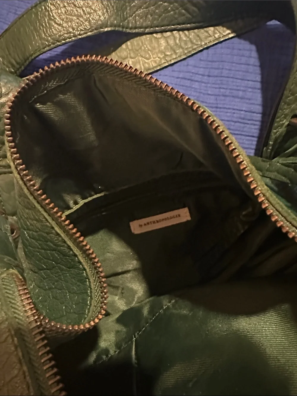 Anthropology Green Leather Hobo Shoulder Bag - Picture 3 of 3